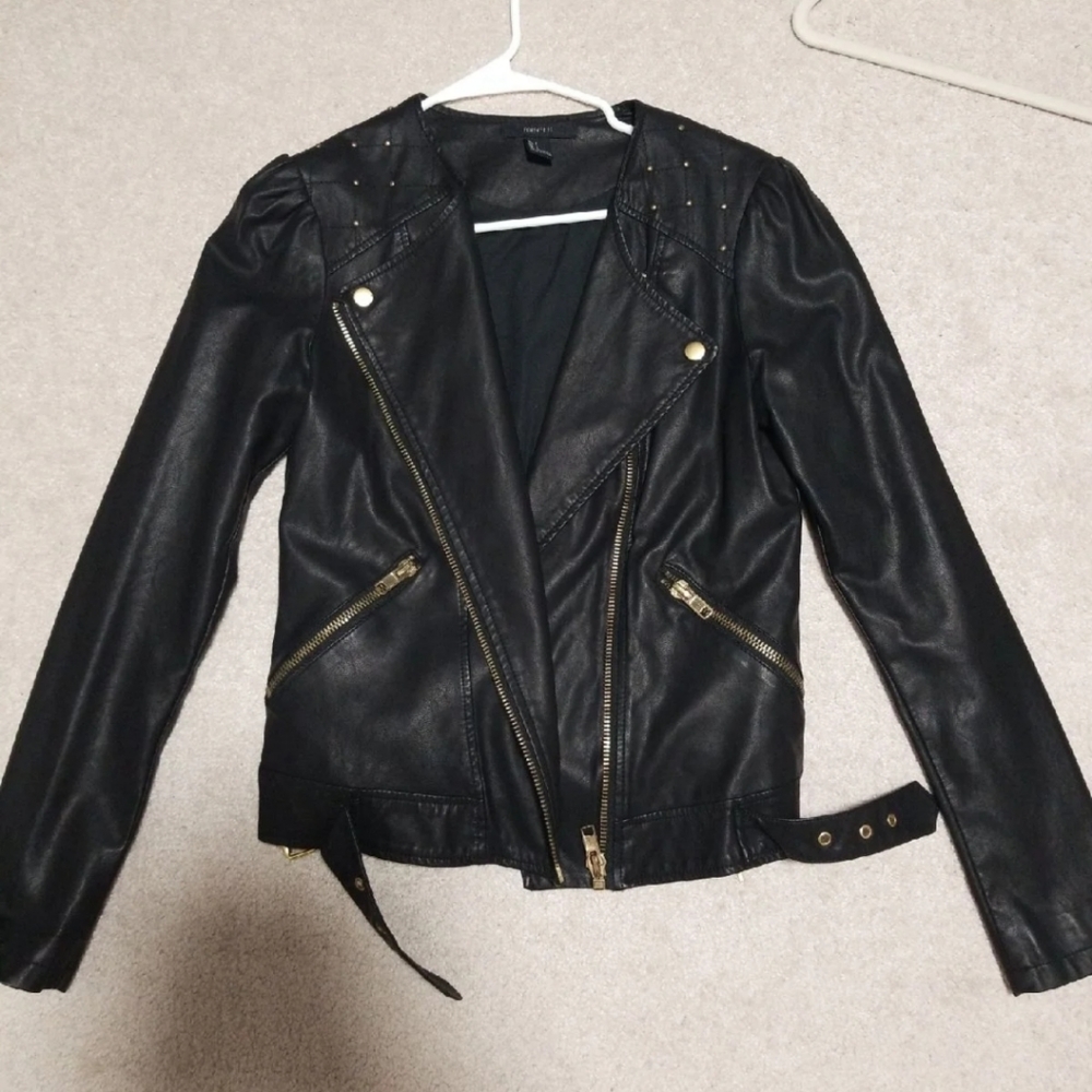 Faux Leather Quilted Studded Moto Jacket